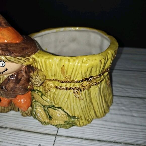 Scarecrow Halloween Planter E-6573 Vintage Hand Painted Planter Pen Candy Holder - Picture 6 of 12